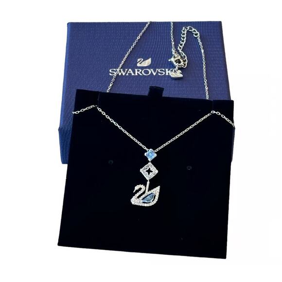 Swarovski 125th Anniversary Dancing Swan Blue Stone Rhodium Plated Necklace - Picture 2 of 4